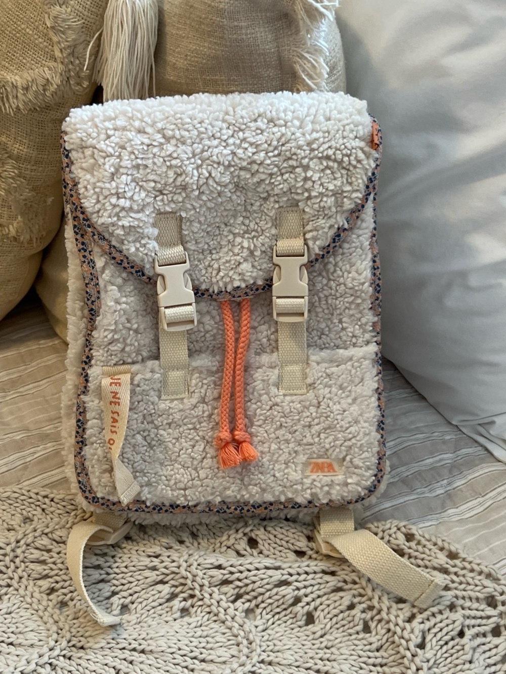 Cozy Sherpa Backpack with Coral Accents